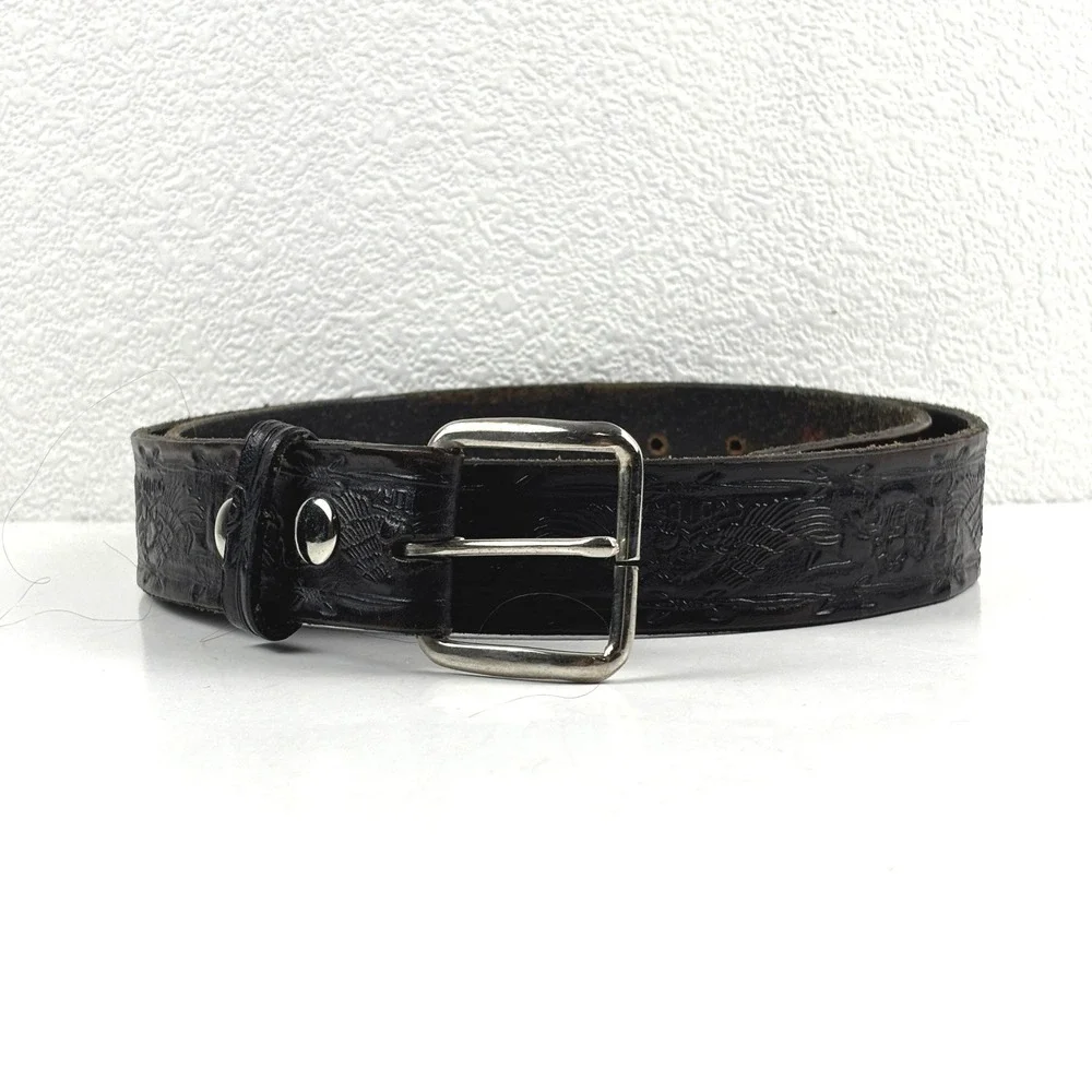 Tooled Leather Belt Mens 44 Black‎ Good Biker Motorcycle Eagle Americana